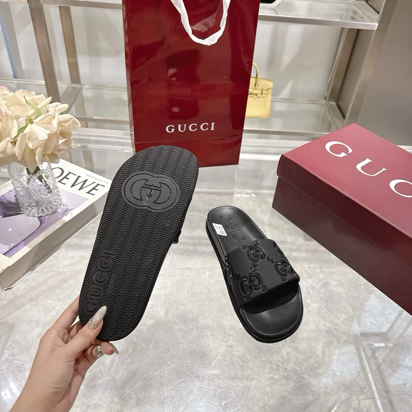 🅿️300💰 🌹Gucci official website Good Game slippers and sandals for men and women. In this special edition series, the acronym of the brand founder Guccio Gucci gives new meaning. In the gaming world, "GG" is a symbol of good sportsmanship and stands for "Good Game," which conveys the value system of the community. The modern acronym is a playful ode to the brand’s origins in the world of sports and leisure, illustrating how Gucci’s heritage continues to evolve. The parting greeting expresses the Gucci Good Game motto as the brand moves into new worlds, creating centers of play, self-expression, talent, freedom and individuality. Made with a rubber upper, these slippers are embellished with the collection's signature logo.  Rubber upper, unisex, G logo embossed, molded footbed, rubber sole, flat, made in Italy, sizes 36 to 46